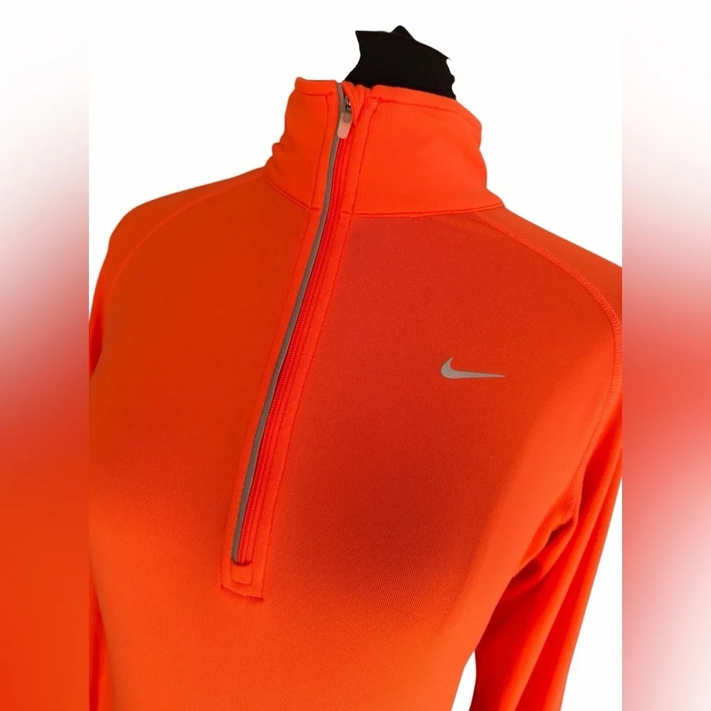 Nike Dri Fit Running Quarter Zip Long Sleeve Orange Pullover Reflective Shirt